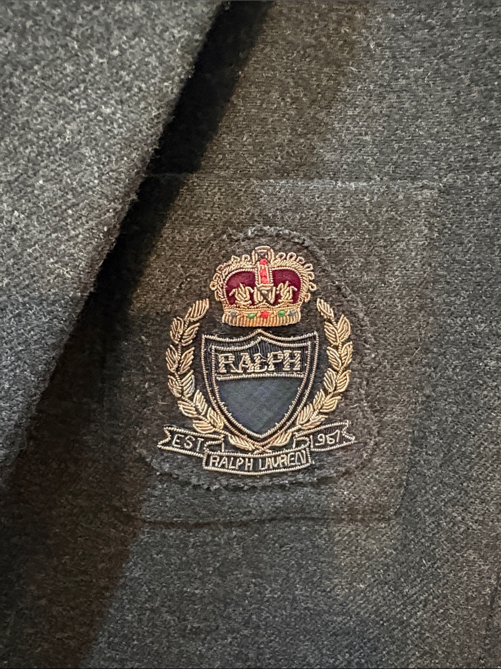 Ralph Lauren Dark Gray Blazer with Embroidered Crest - Picture 4 of 12